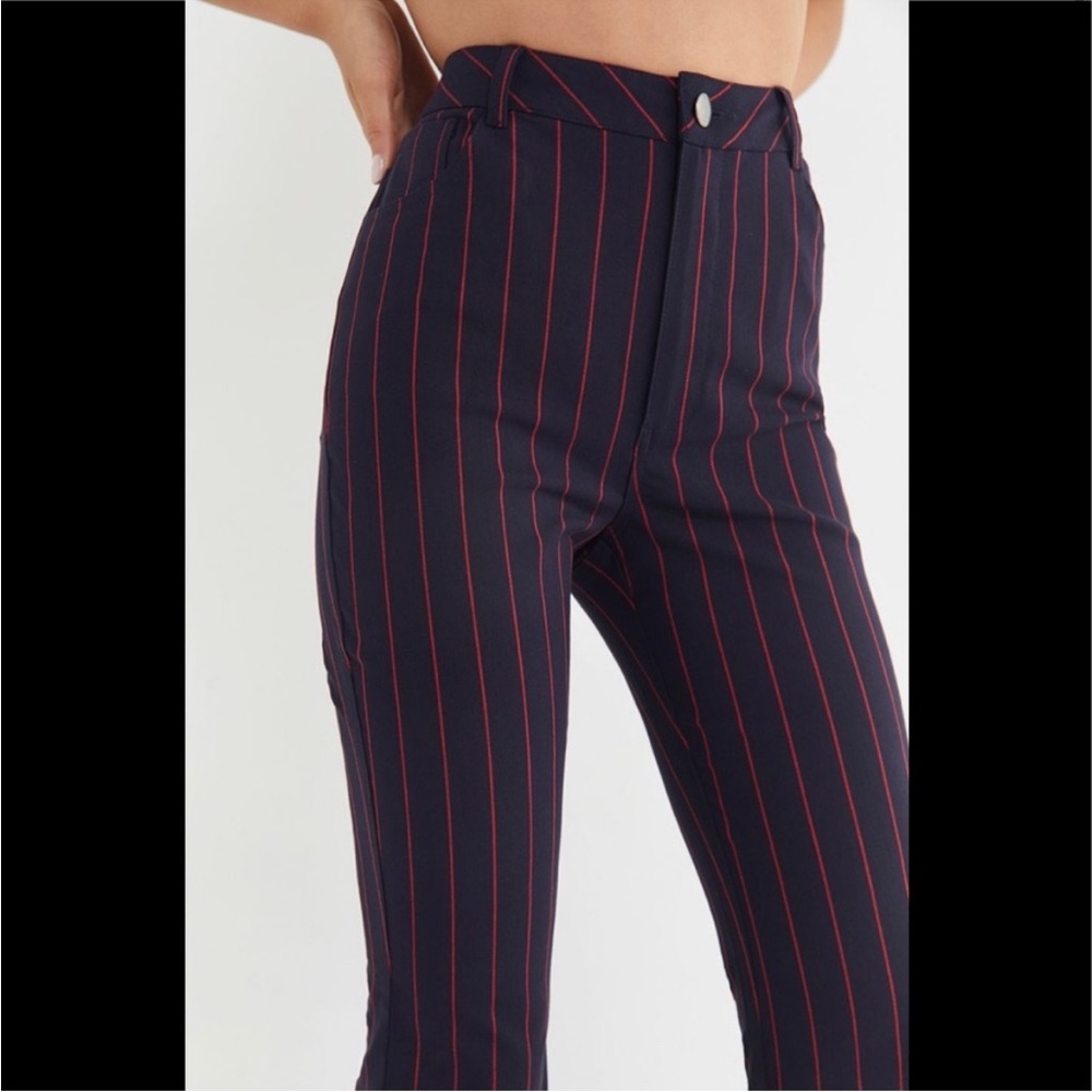 Urban Outfitters Georgia Navy Red Striped High Rise Flare Pants - Picture 2 of 5